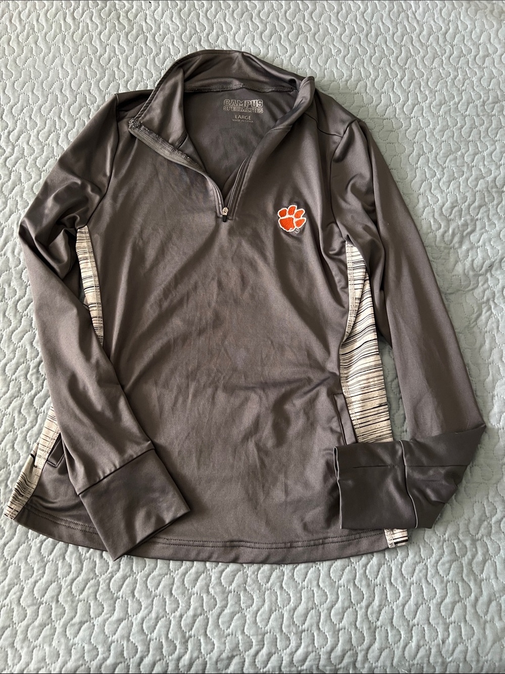 Women’s Gray Quarter-Zip Pullover with Orange Paw Accent